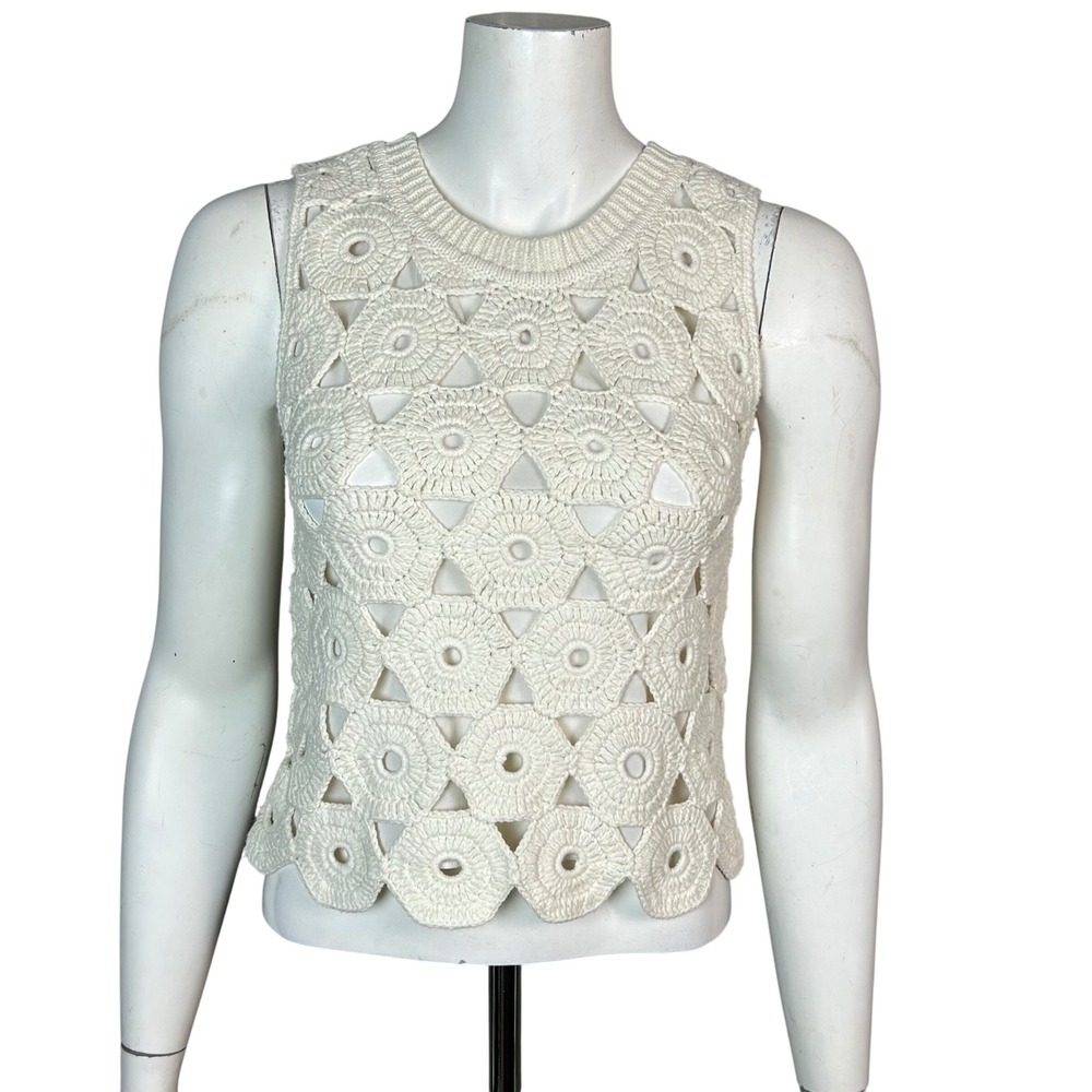 Alice + Olivia Crochet Granny Square Top Shell XS Knit Monochromatic Coquet